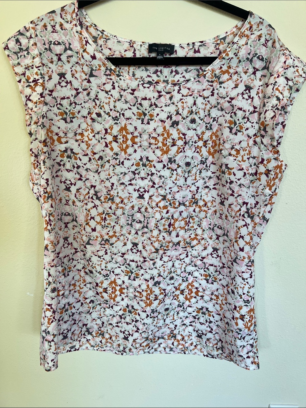 The Limited Pink and Rust Floral Cap Sleeve Top - L
